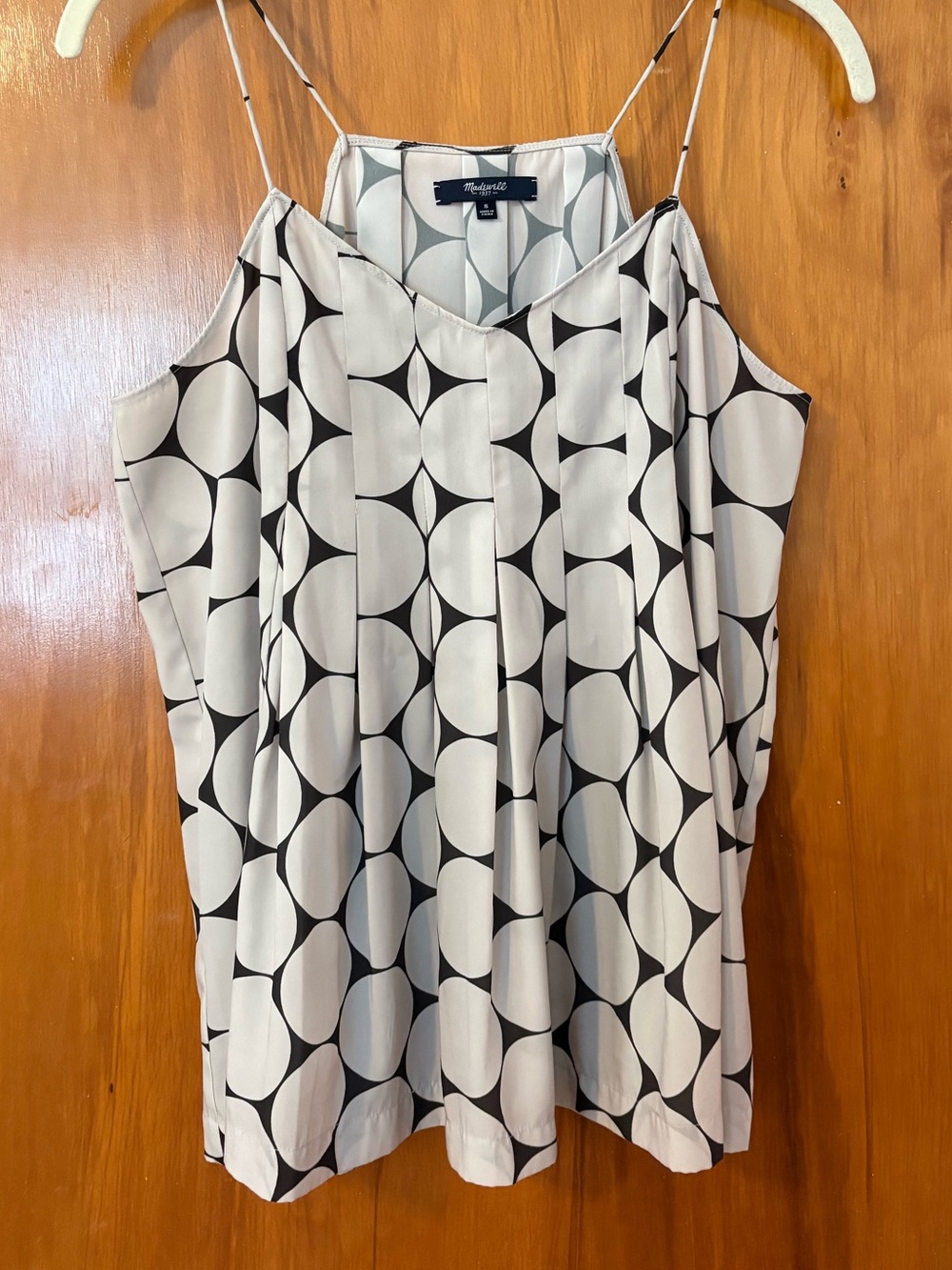 Madewell Black and White Geometric Spaghetti Strap Pleated Cami Tank Top